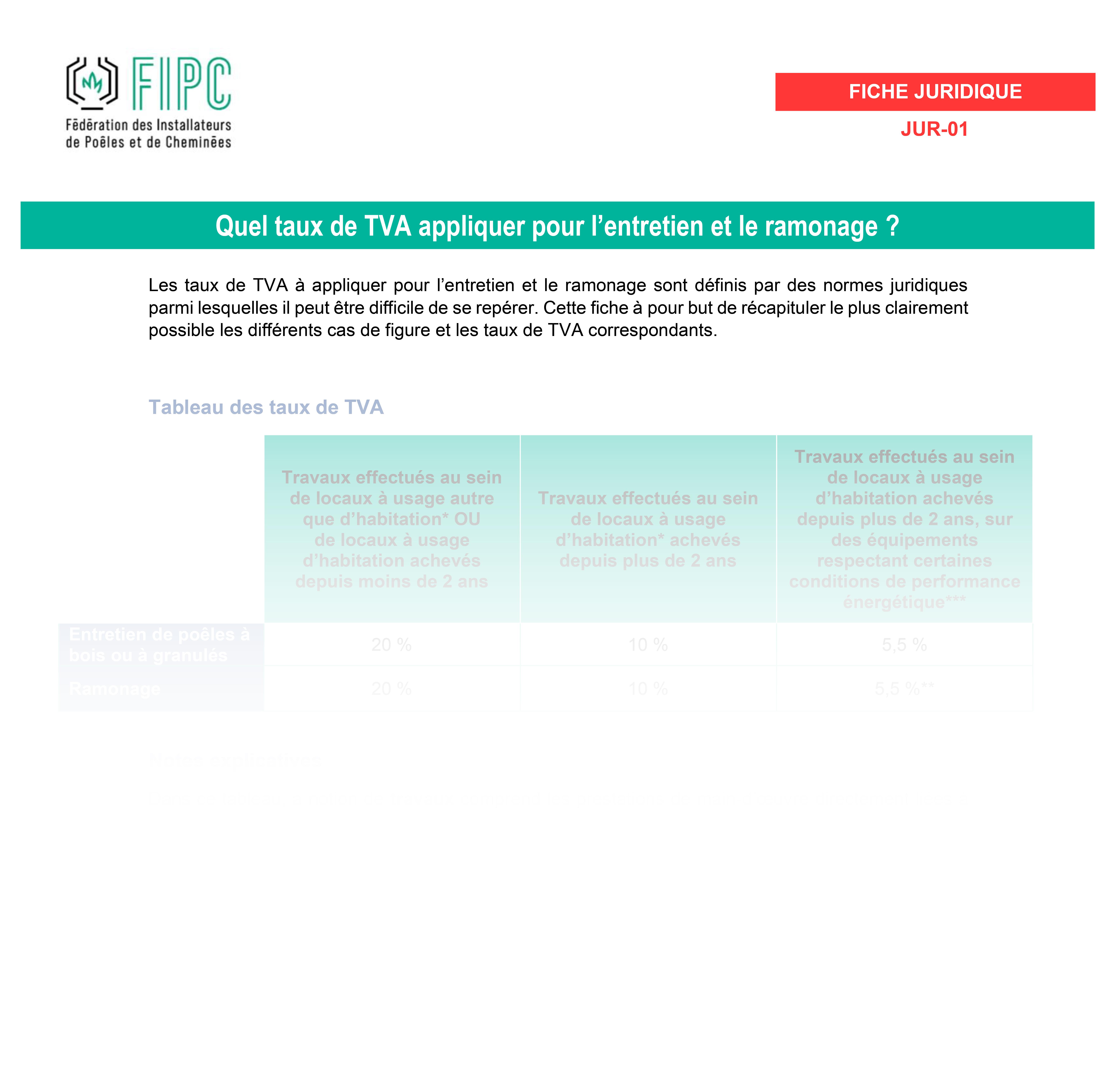 taux tva pour entretien ramonage